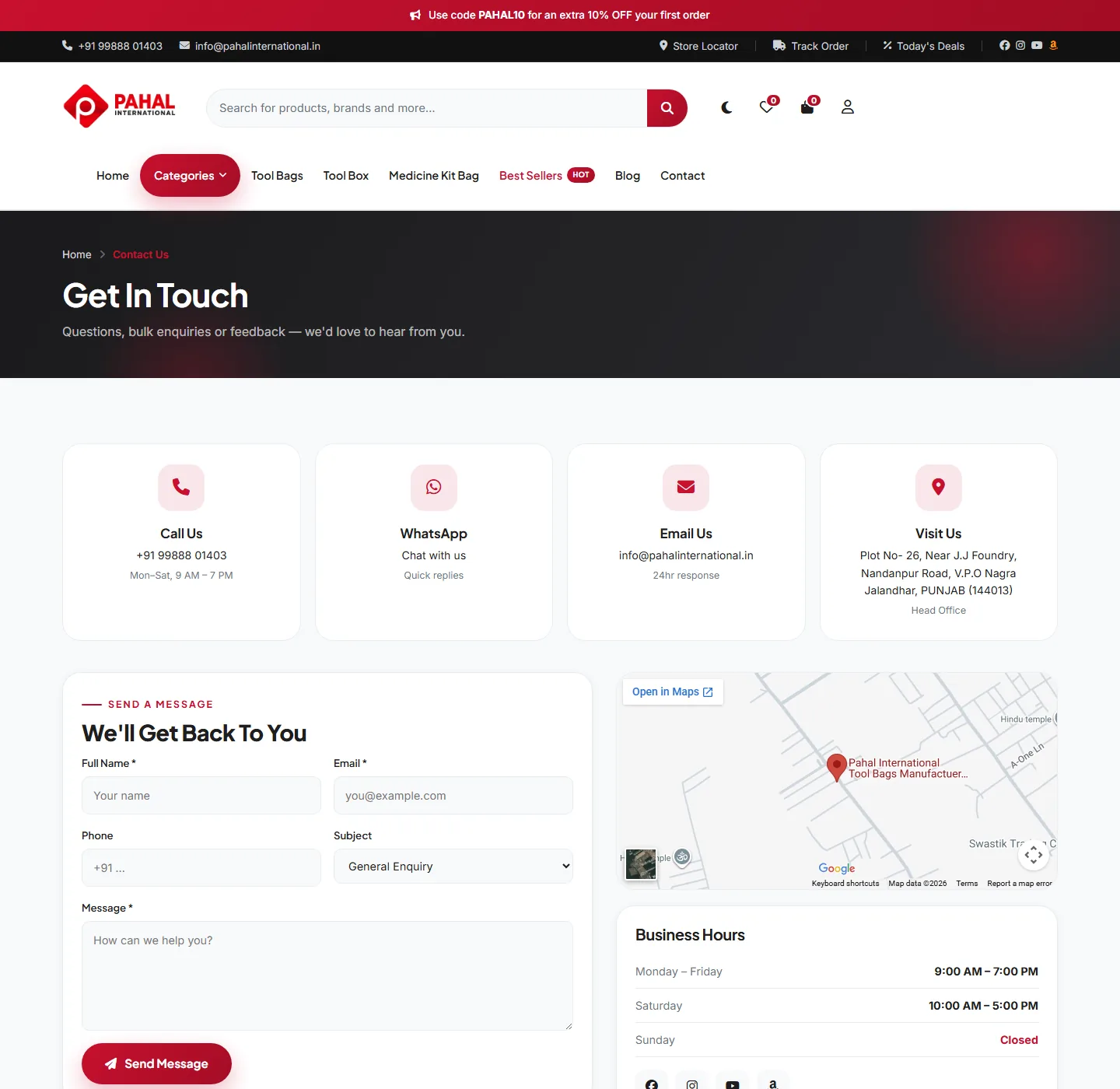 Pahal International — Contact Page after