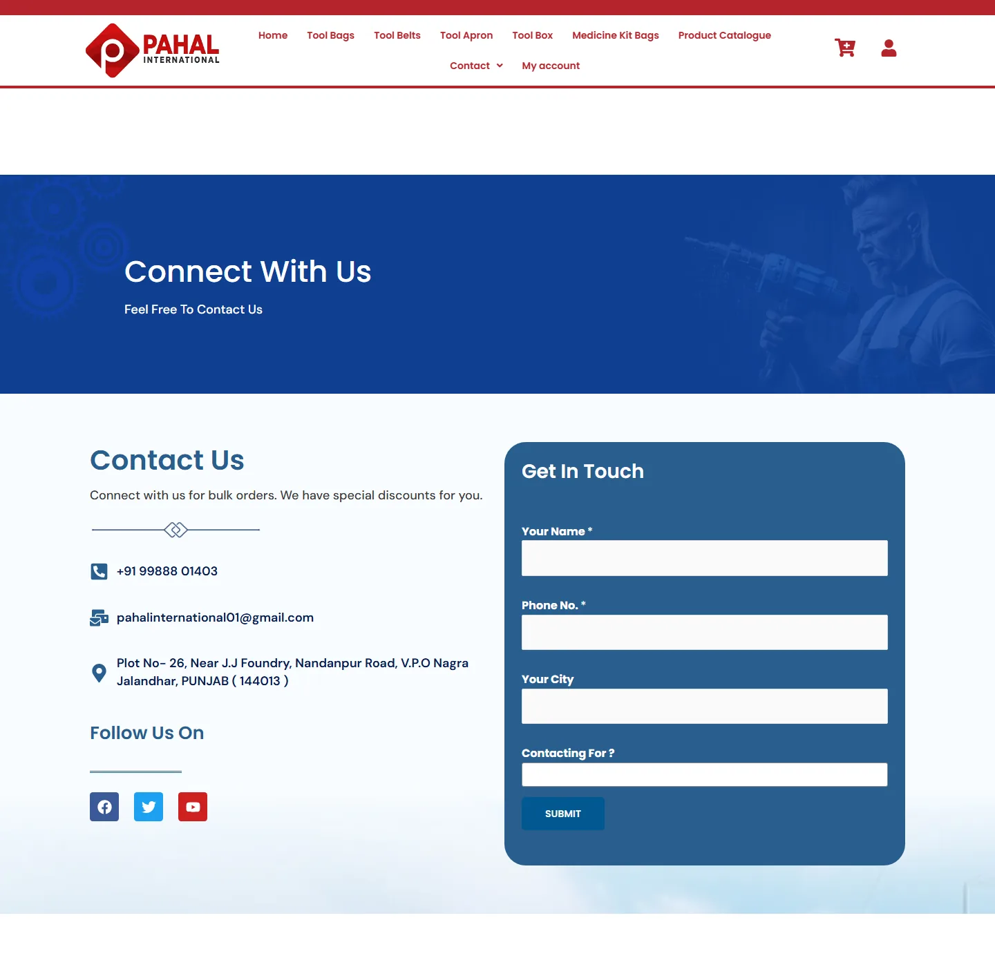 Pahal International — Contact Page before